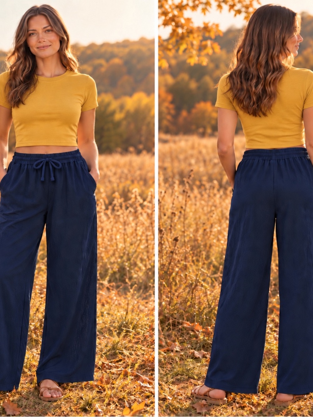 Halara Wide-Leg Drawstring Pants - Navy